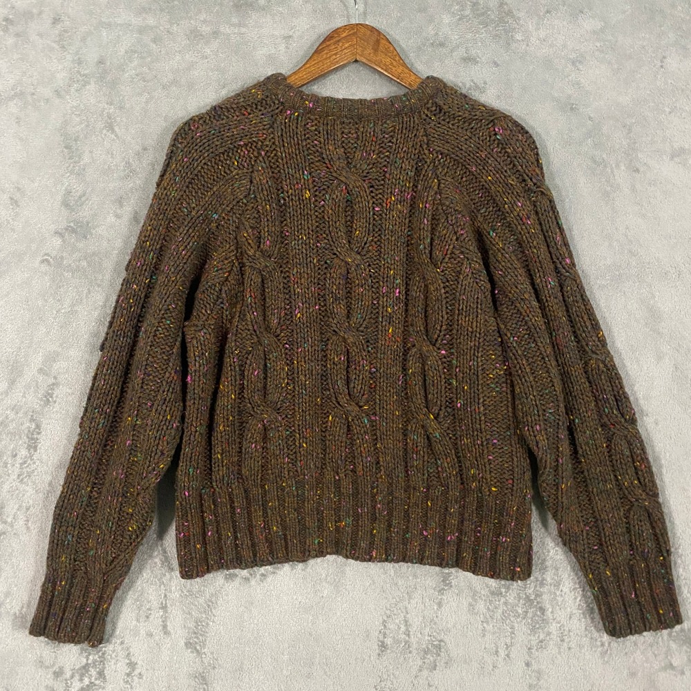 Lizwear Sweater Sz L Brown Confetti Cable Knit Wool Blend Chunky Cozy VTG Boho - Picture 5 of 10